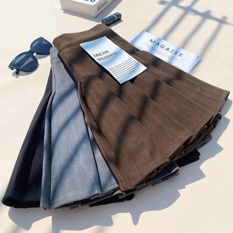 

Faux Wool Pleated Skirts for Women Y2K Autumn Winter High Waist Preppy Woolen Jk Dance Skirt Korean Streetwear Female Mini Skirt