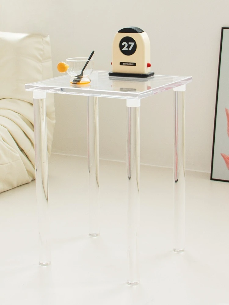 Nordic transparent acrylic square coffee table, simple small square table, sofa high transparent balcony tea table
