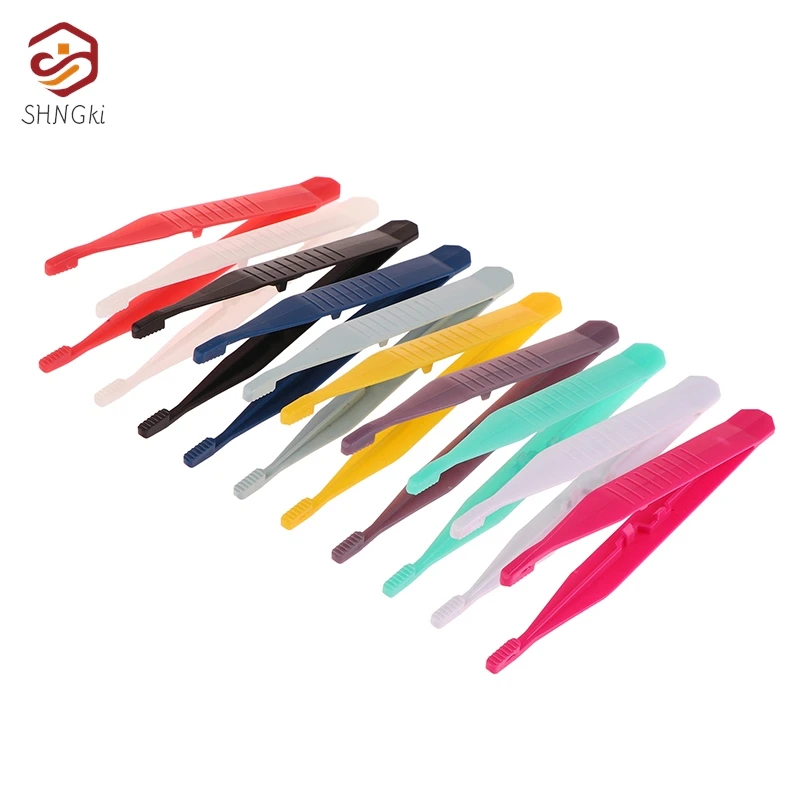 

10pcs Plastic Tweezers Medical Repair Small Disposable Tweezers Tools Tweezers Crafts Kids Toys Plastic Clips Random