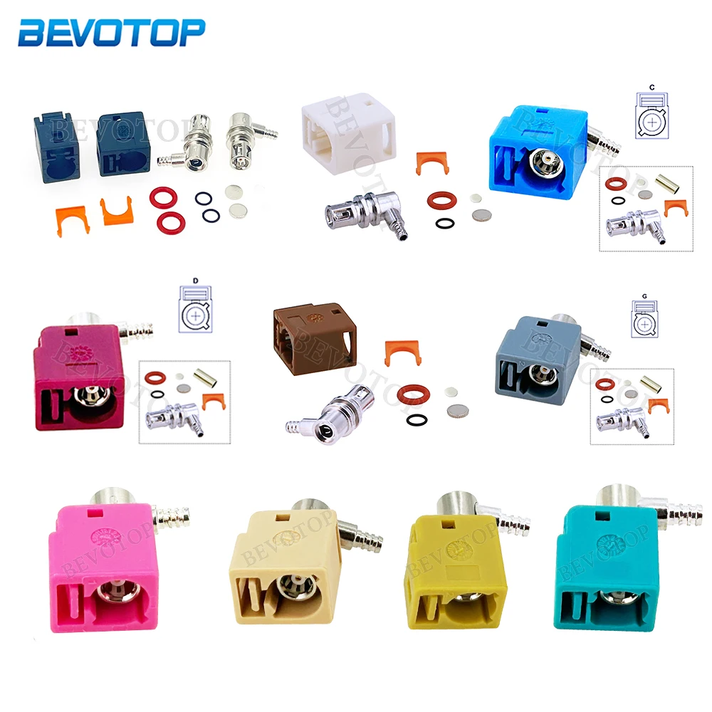 

10Pcs/Lot Waterproof Fakra A/B/C/D/F/G/H/I/K/Z Female Right Angle 90° Jack 50Ohm Wire Connector for RG174 RG316 LMR100 Cable