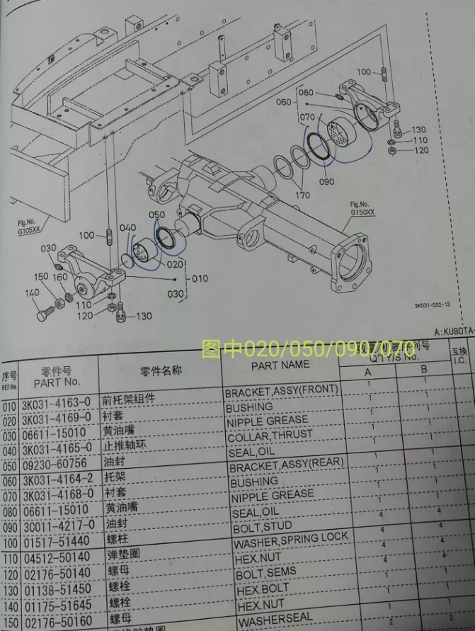 1pcs For Kubota tractor 704.704k front axle bracket copper sleeve. Oil seal 41690.41680.42170