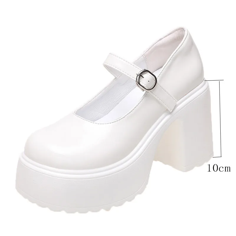 Gothic Punk Shoes Platforms Mary Jane Shoes Fashion Ladies Uniform Thick High Heel Shoes College Lolita Pumps white platform