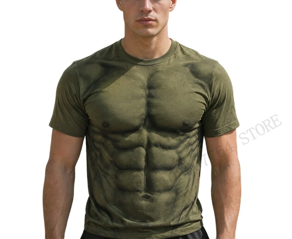 Camo Muscle Fake Abs Six Pack 3D Print Tshirt Men Women Fashion Street Running Gym Sportwear Short Sleeve Tops Tee Funny Graphic