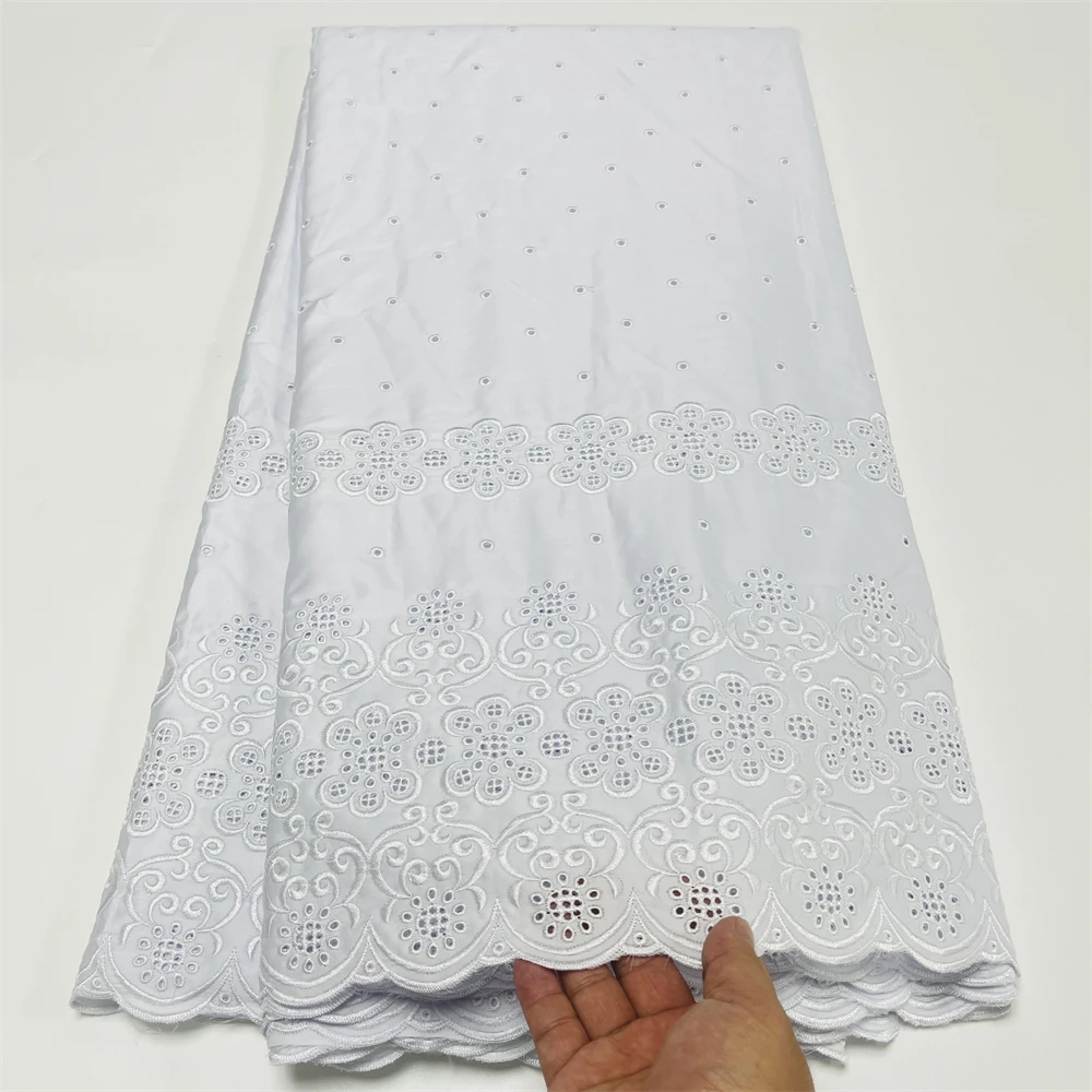 

White Polish Lace 100% Cotton Swiss Voile Lace Fabric Soft African Nigeiran Lace Fabrics For Women Dress, 5 Yards