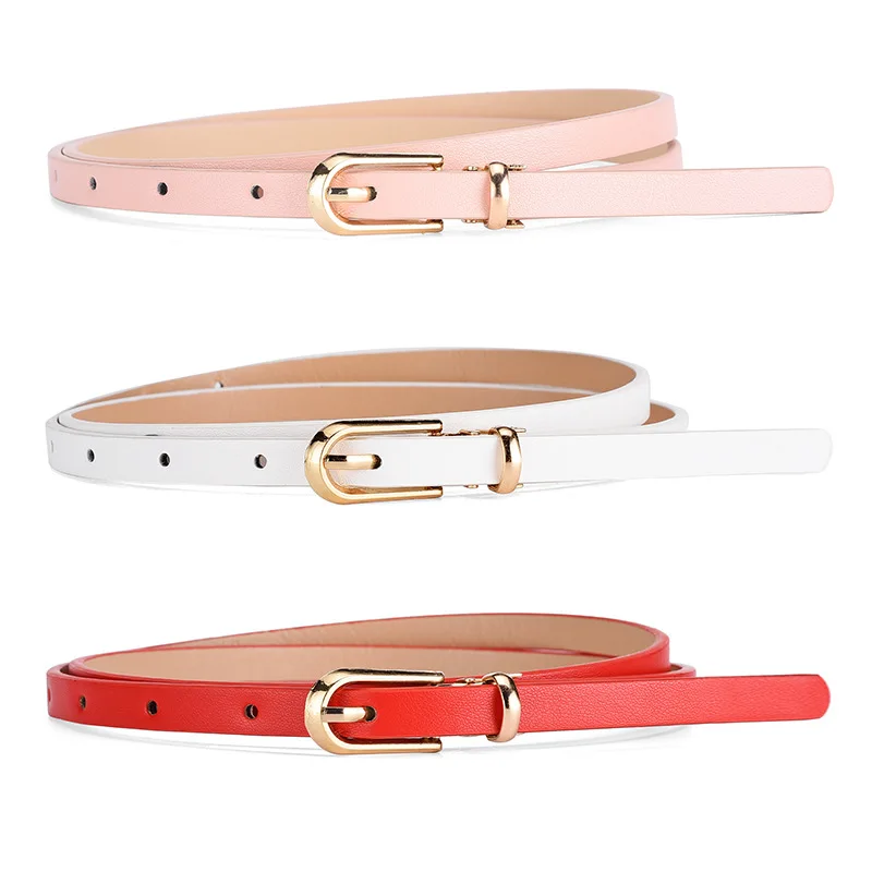 

New Style Multi-colored Thin Waistband for Dress Sweater PU Leather Women's Belt with Metal Button-down Fashion Decorative Belt