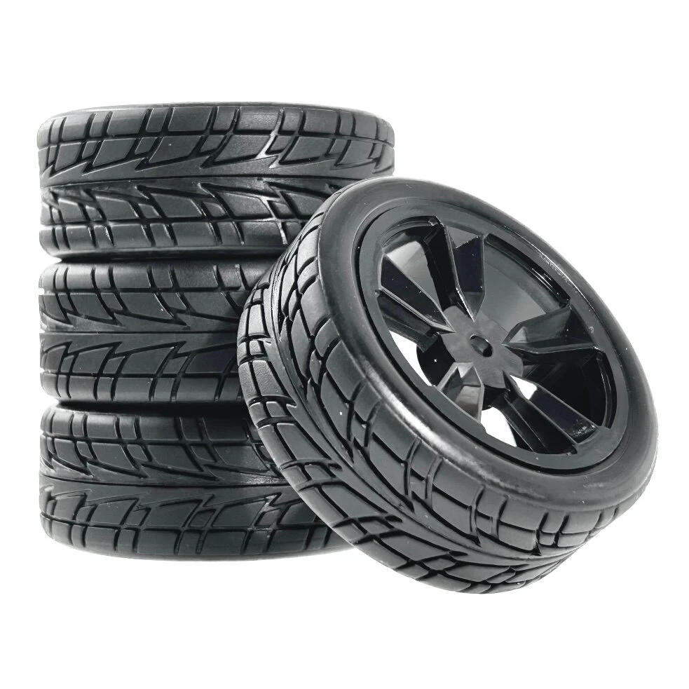 1/10 RC Rally Racing Wheels & Tires 12mm Hex, On-Road Rubber Tyres for Tamiya XV02/XV01/TA06/TT01/TT02 PTG2, HSP, KYOSHO