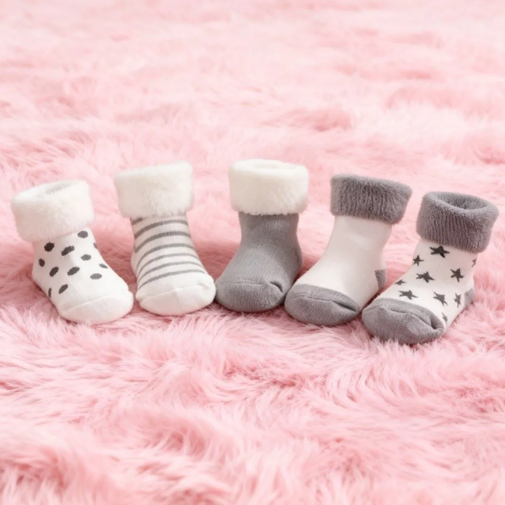 5 Pairs Cotton Baby Short Socks Pink Blue Breathable Floor Stocking Non-Skid Design Polka Dot Stars Newborn Socks Infant Wear
