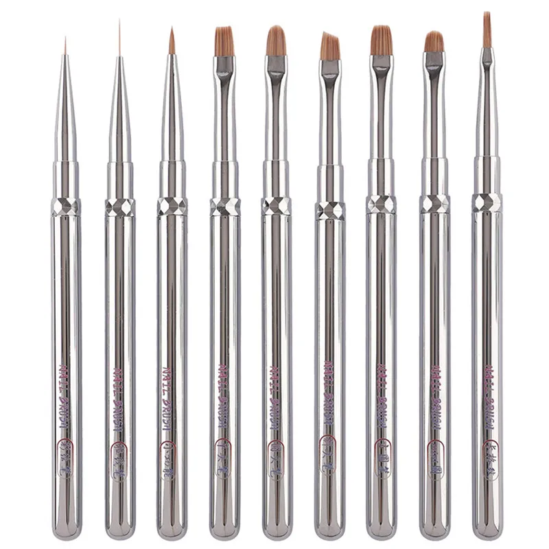 9Style Transparent Handle Nail Art Pen Brush Coloring Pen Large Square Round Light Therapy Pen Nail Drawing Pen Flower Pen