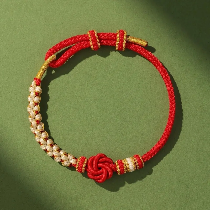 Handwoven Red Cord Bracelet Traditional Concentric Knot Design Adjustable Lucky Rope Unisex Fashion Daily Stackable