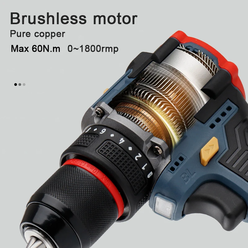 16.8V Brushless Electric Drill Cordless Screwdriver Power Tool Brushless Motor Lithium Screw Driver Hand Drill Repairing Kit