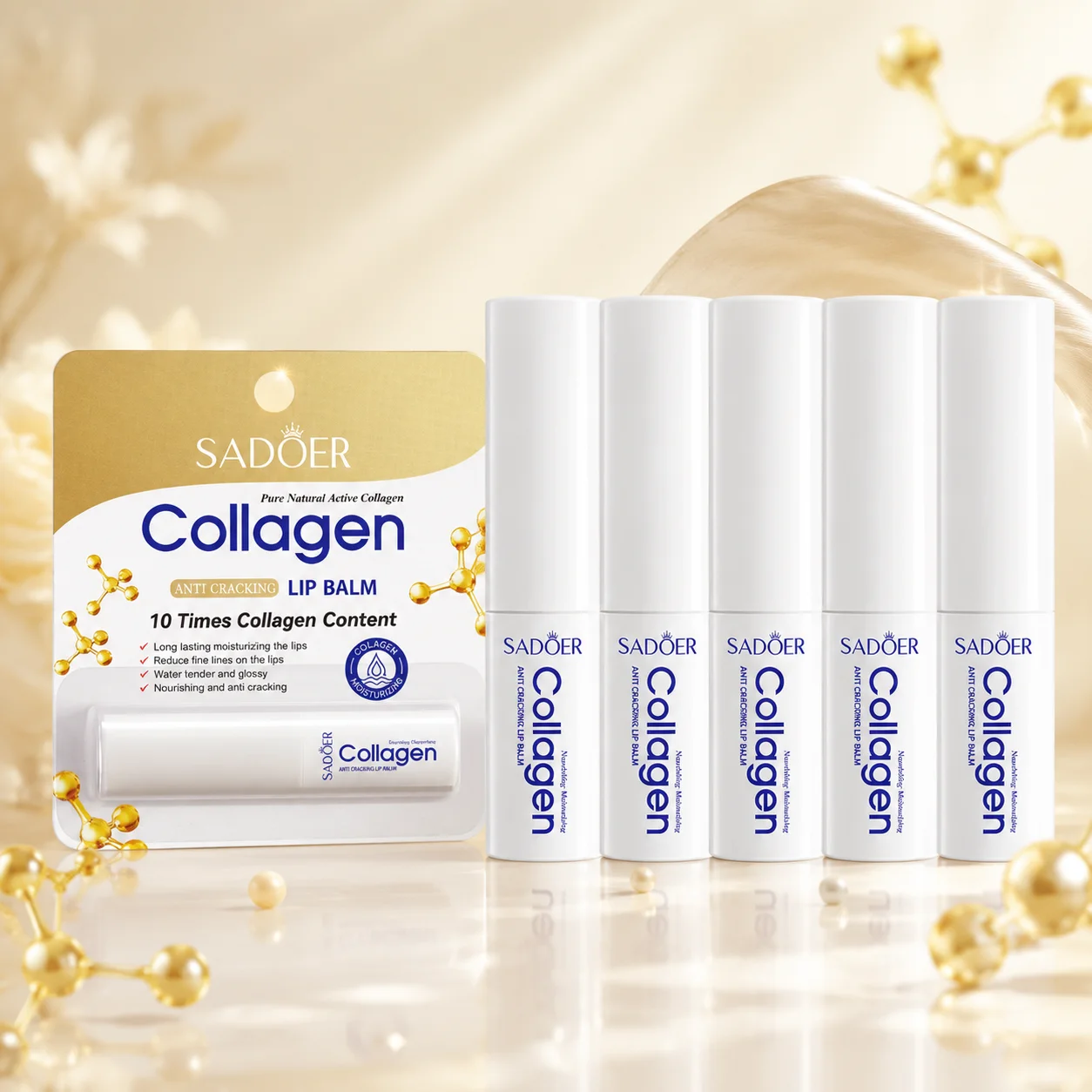 SADOER Collagen Moisturizing Lip Balm Nourishing Anti-Cracked Long-Lasting Hydration Stick Lip Skin Care