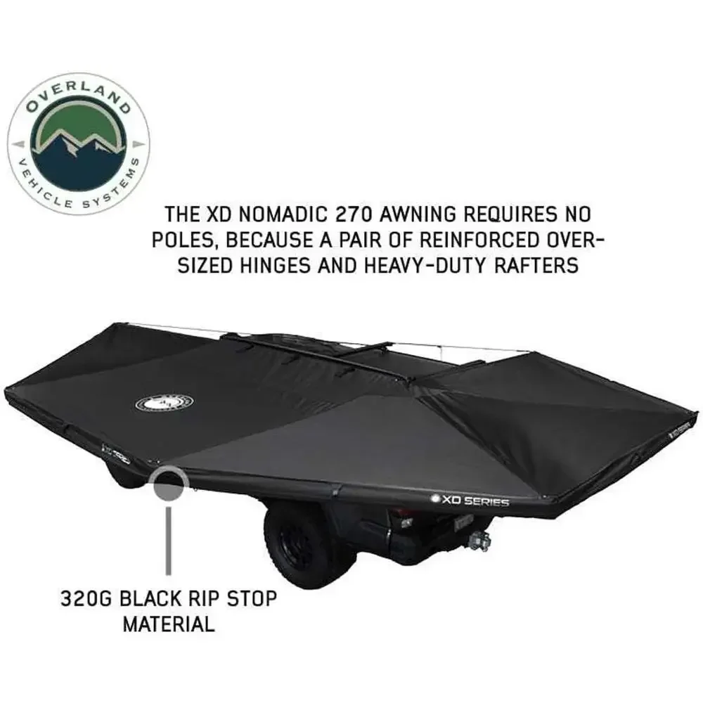 270 Degree Awning with LED Lights, Blackout Driver Side, 129 Sq Ft Coverage, Black Fabric & Travel Cover