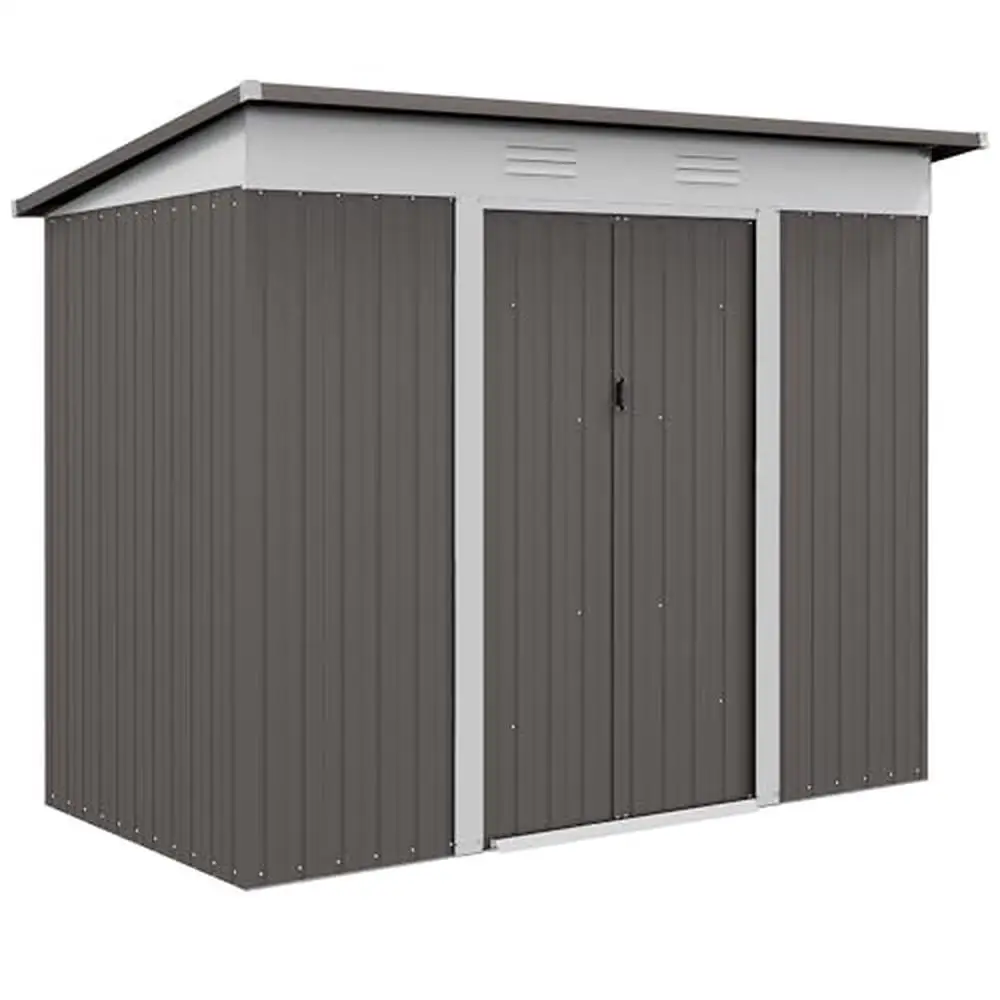 

Outdoor Metal Lean to Garden Shed Double Sliding Doors 8' x 4' Tool House Air Vents Patio Storage Endurance Steel Shed 92.5"L x