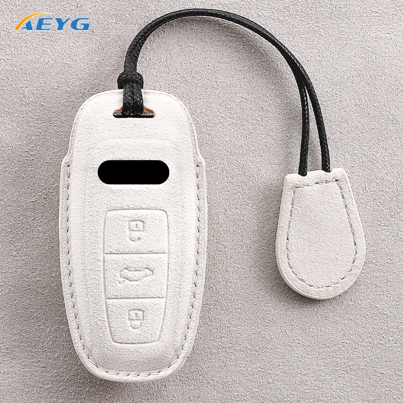 Leather Car Key Case Cover Shell Fob For Audi A6 A7 A8 E-tron Q5 Q8 C8 D5 Golden Edge Keyless Holder Fob Keychain Accessories