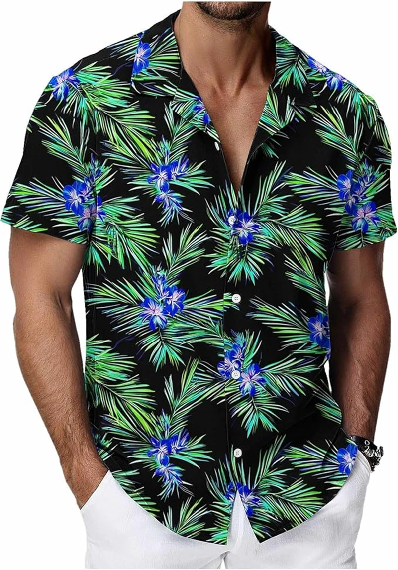 

Vintage Hawaiian Shirts For Men Tropical Plant Pattern Printed Short Sleeve Tops Fashion Casual Men Clothing Oversized Men Shirt