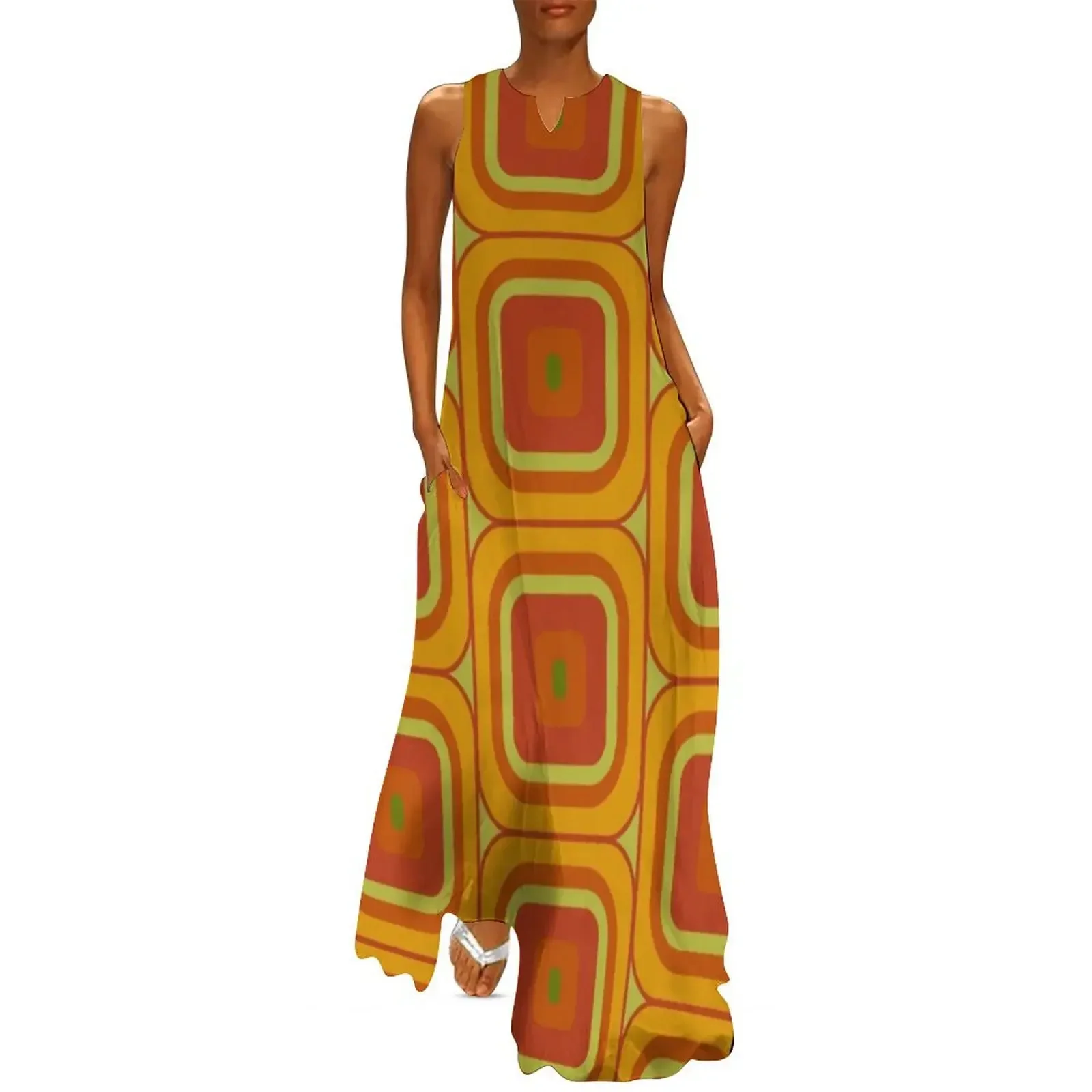 

70s Geometric Design Long Dress women's summer dress 2025 loose women's dress evening dresses women