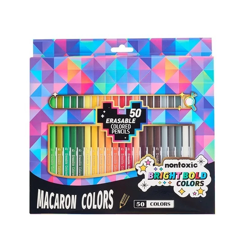Erasable Colored Pencils Set - 28/50-Piece Macaron Series, 3mm Thick HB Lead, Art Supplies with Eraser for Drawing