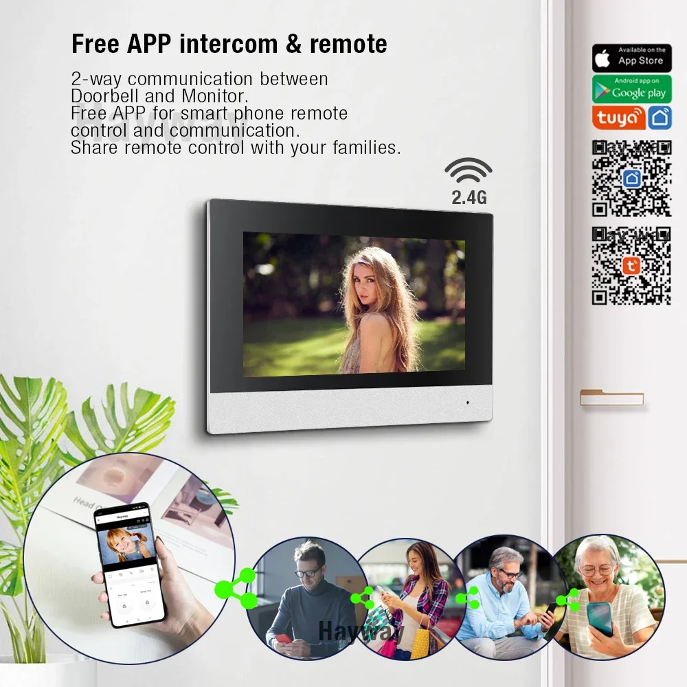 ระบบกล้องวงจรปิดอัจฉริยะสำหรับบ้านแบบ 2 สาย Tuya Wifi วิดีโออินเตอร์คอม 1080P พร้อมจอสัมผัส 7 นิ้ว วิดีโอประตูบ้าน ระบบรักษาความปลอดภัย