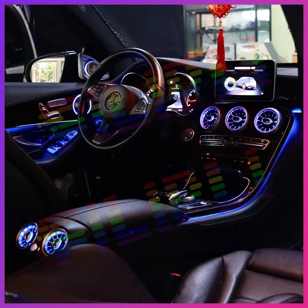 لبنز A/C/E/S/V/CLA/GLA/GLC W176 W205 W213 W117 W156 X253 بلوتوث APP فوهة LED المحيطة ضوء تنفيس الهواء التوربينات 3/64/12 APP