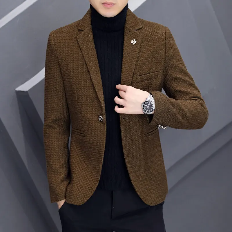 

Fashion Suit Jacket Men's Youth Brown Suit Stylish Fashionable Small Suit Autumn Top Suit