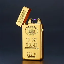 Portable Electric Arc Silent Lighter, USB Charging, Personalized Gold Bar Design, Windproof Cigarette Accessories, Men's Gift