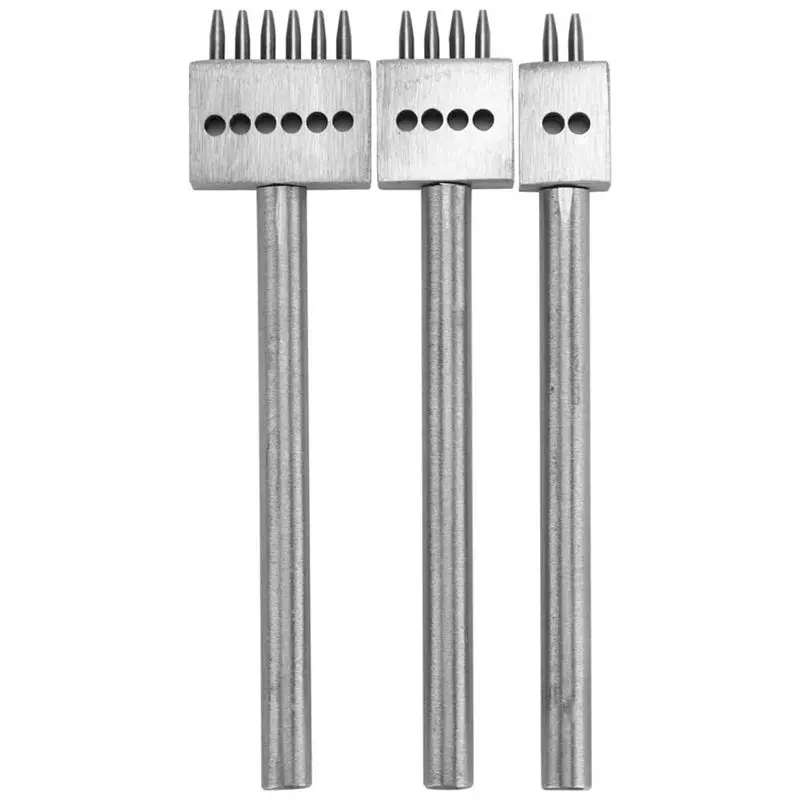 【Tools & Parts】 3Pcs Leather Fork Punch Tool Set 2/4/6 Fork Craft Stitching Sewing Lacing Hole Punch Tool Leather Tools
