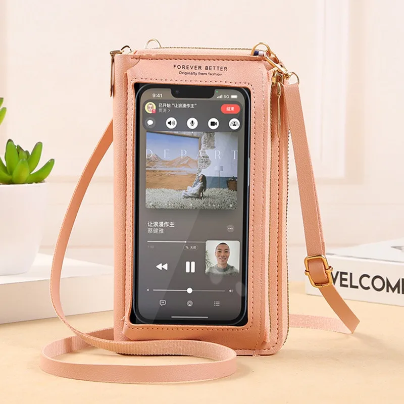 

2025 New Touch Screen Mobile Phone Bag Handbag Female Crossbody Wallet One-Shoulder Transparent Coin Purse