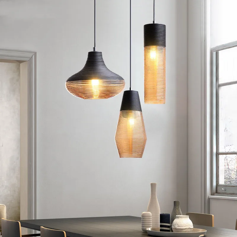 Industrial Retro Honey Stick Striped Glass LED Pendant Lamp Restaurant Hotel Cafe Kitchen Bedroom Atmoshere Decor Hanging Lights