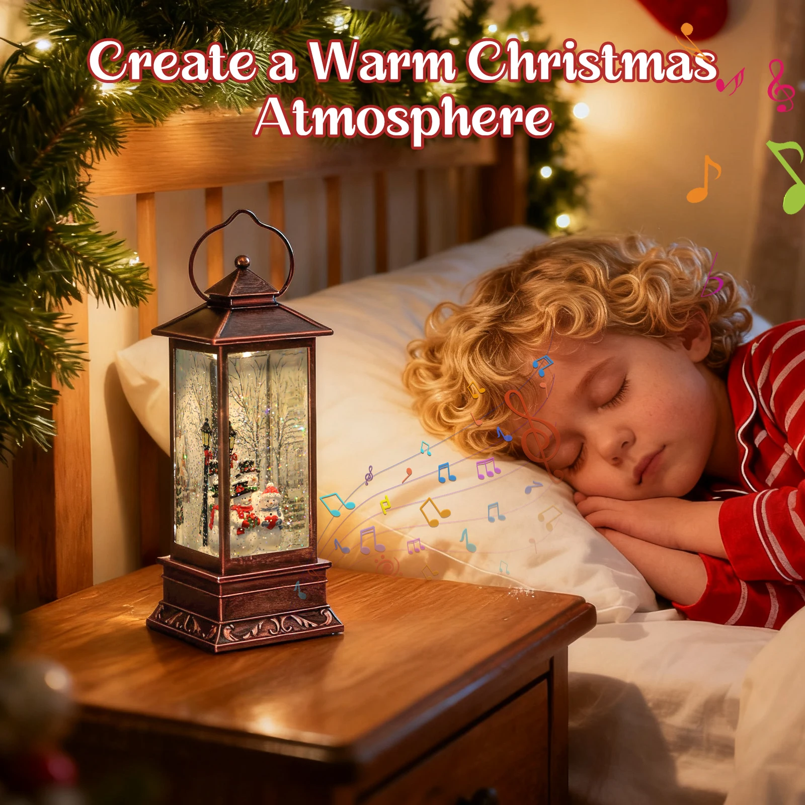 

Create the Perfect Christmas Ambiance Vintage Snow Globe Lantern with Music & Lighting, Two-Way Power