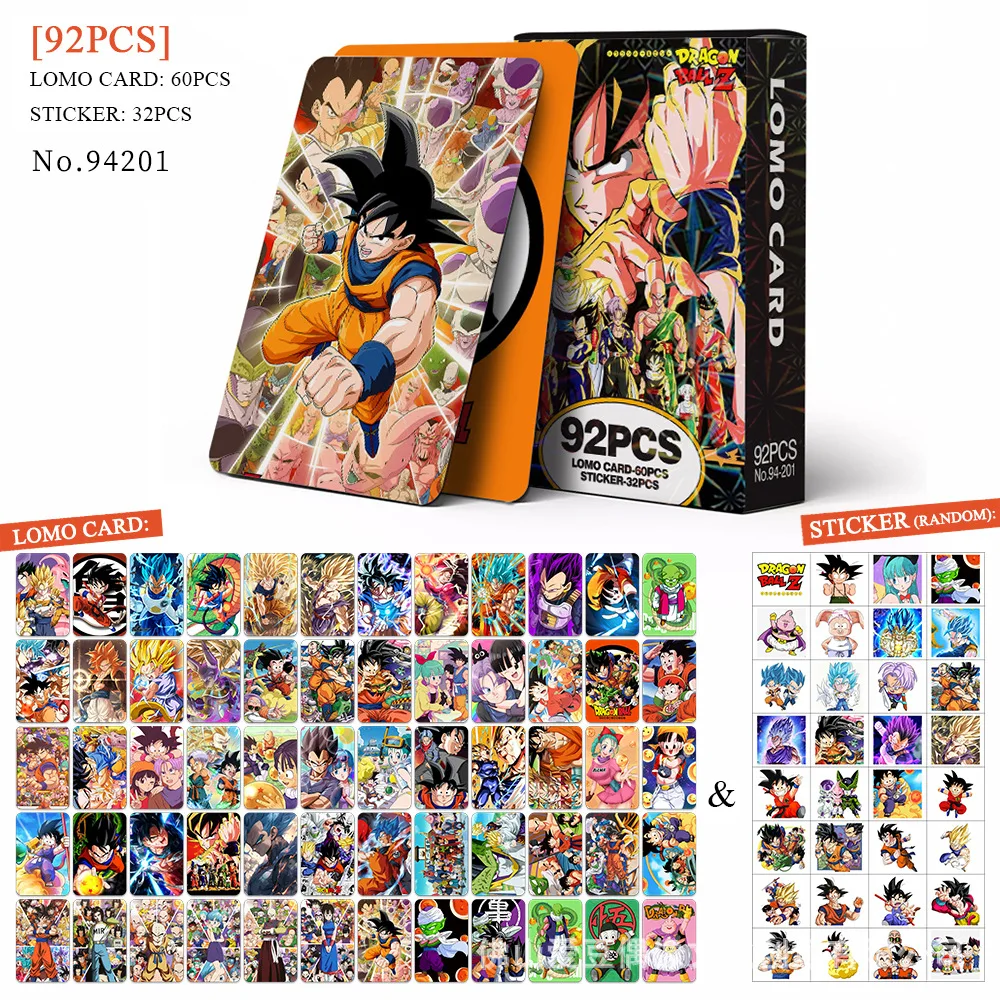 92PCS ONE PIECE Lomo Card Dragon Ball HD Color Printing Card Set Demon Slayer Playing Cards Deck Box NARUTO Anime Cards Kid Toys