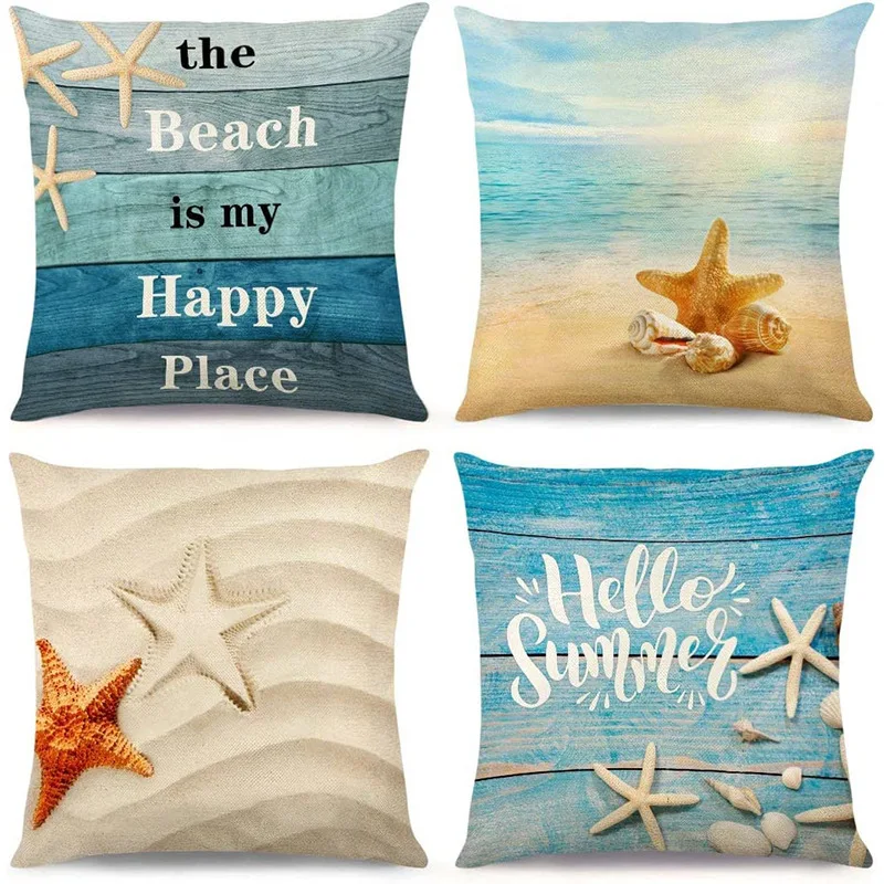 Ocean beach shells throw pillow covers with digital printing of short plush fabric Car-shaped sofa cushion for office Home decor