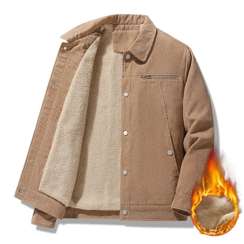 

Men's Corduroy Jaet Winter Thi Warm Color Blo V-Ne ort Sle Seven-Sve Simple Design Autumn Faion Men's Coat