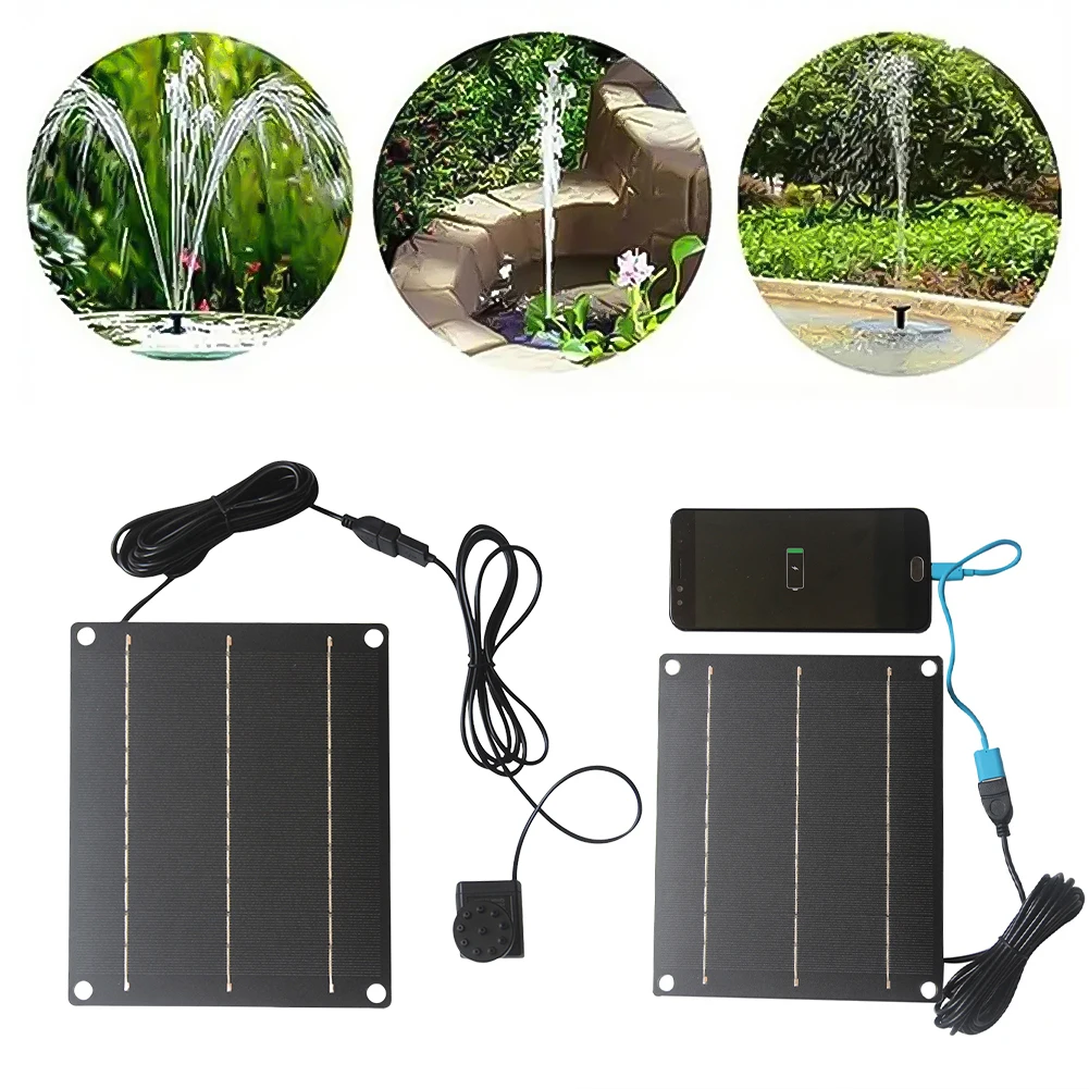 6W DIY Solar Powered Water Fountain with 6 Nozzles Solar Panel Powered Water Fountain for Bird Bath Pond Garden and Other Places