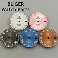 BLIGER 29mm NH35 Watch Dial White Pearl Sunburst Pink Blue Brown With Roman Index Fit NH35 Movement 3 o 'clock date window