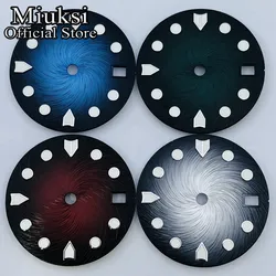 Miuksi 28.5mm black blue red gray sterile watch dial luminous fit NH34 NH35 movement fit 3 o'clock crown 3.8 o'clock crown