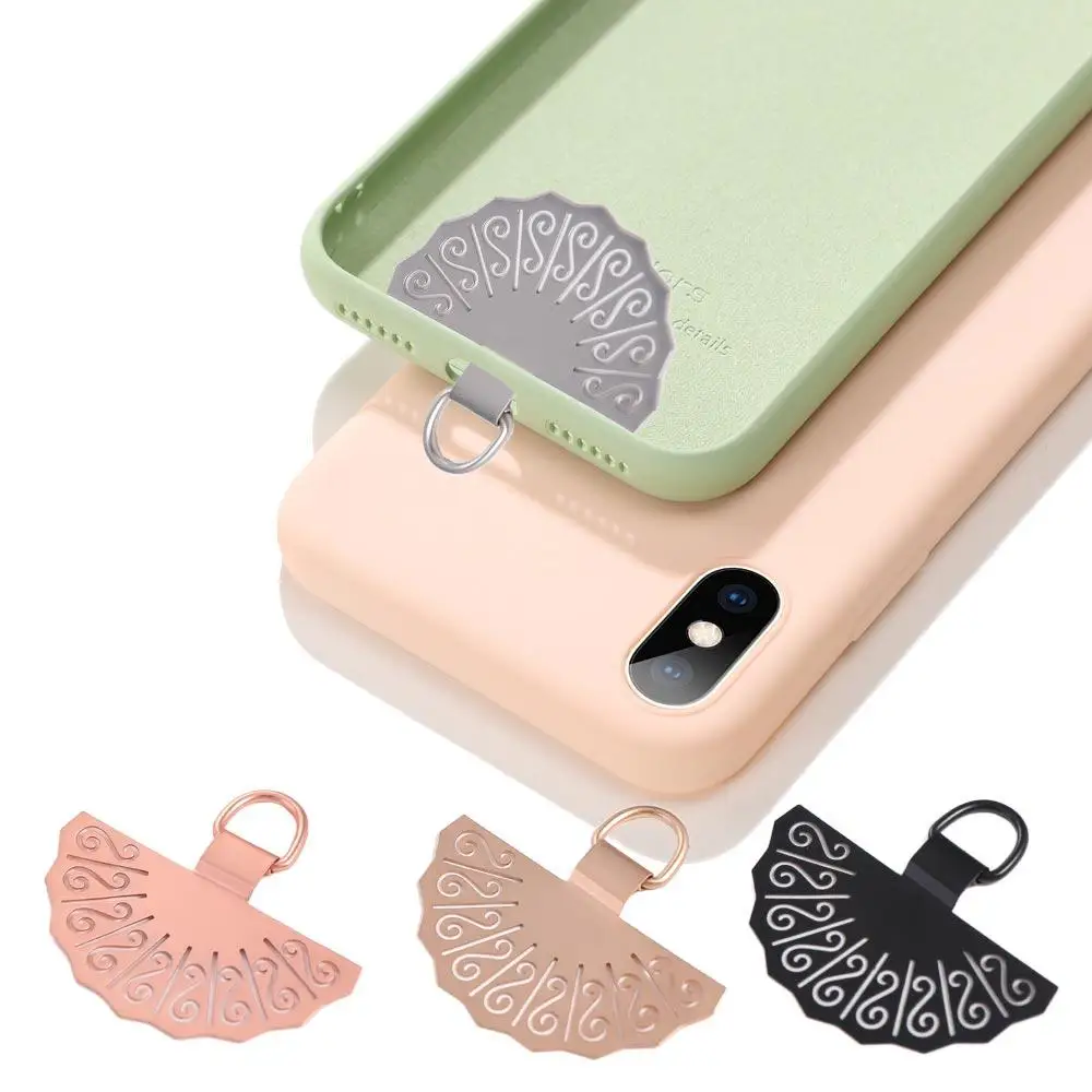 

Fan Shaped Phone Lanyard Gasket Stainless Steel Snap Strap Metal Phone Patch Ultra Thin Chinese Style Phone Card Clip