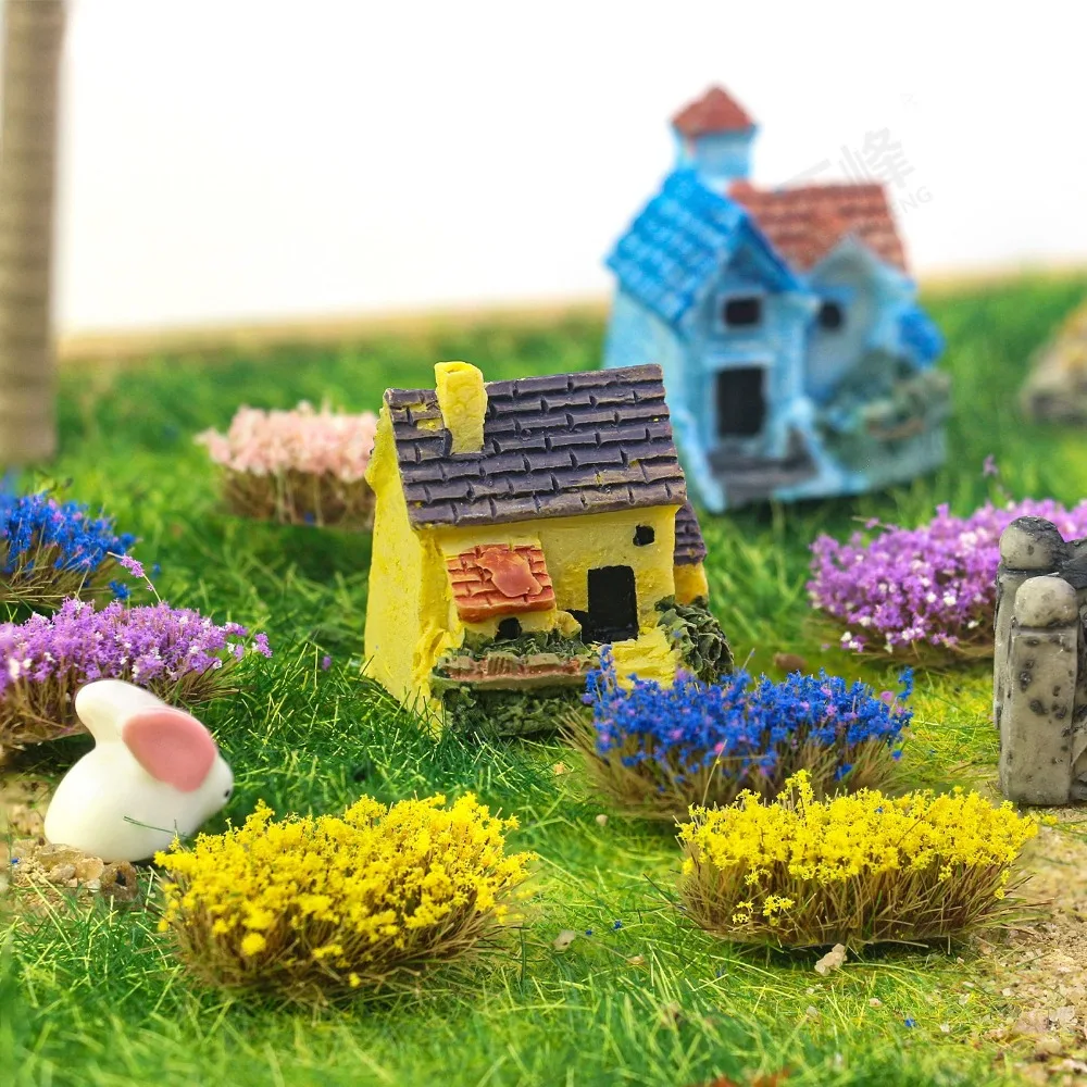 1box Micro Landscape Flower Clusters, Miniature Shrub and Flower Scene Model Ornaments, DIY Mini Small Flower Piles