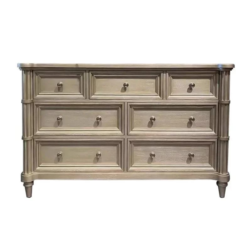 

American country solid wood chest retro old Mori impression bedroom premium gray storage locker furniture