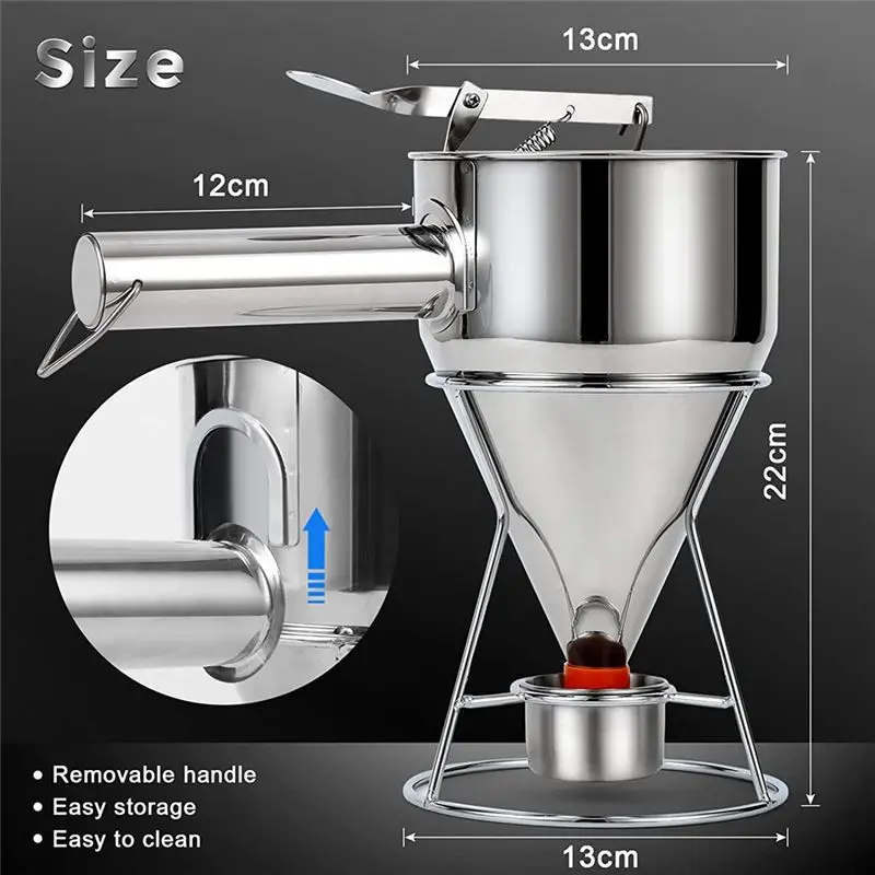 2026 + 1 موزع عجين فطيرة قمع الخبز من الفولاذ المقاوم للصدأ + حامل ثابت مع مجمع العجين