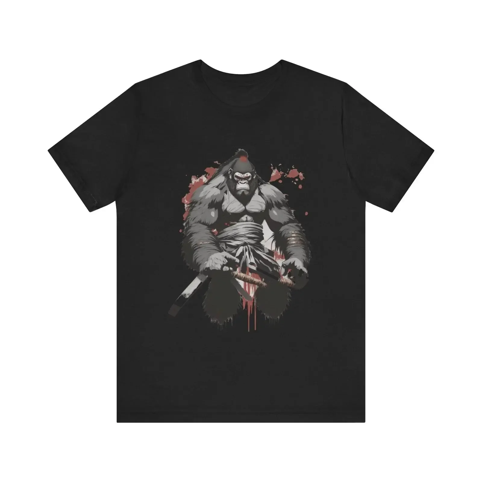Samurai Gorilla T Shirt Ronin Apeman vintage Washed Casual graphic homme fashion Soft streetwear Stretched Comfortable