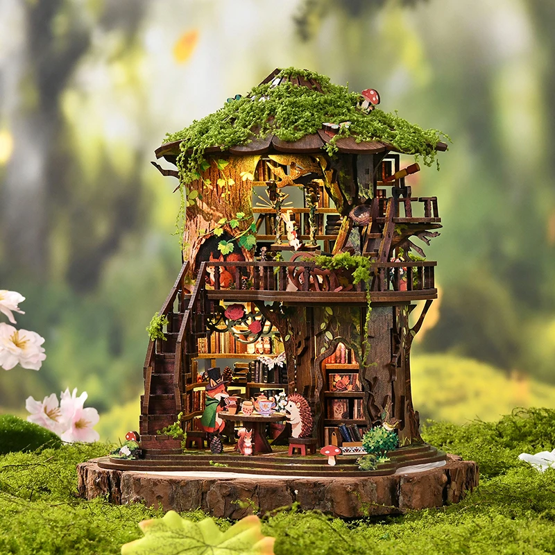 Wooden Book Nook Mini 3D Puzzle Assembly Model Dollhouse Kit DIY Handmade Toy Bookshelf Set Wood Crafts For Girls Birthday Gifts