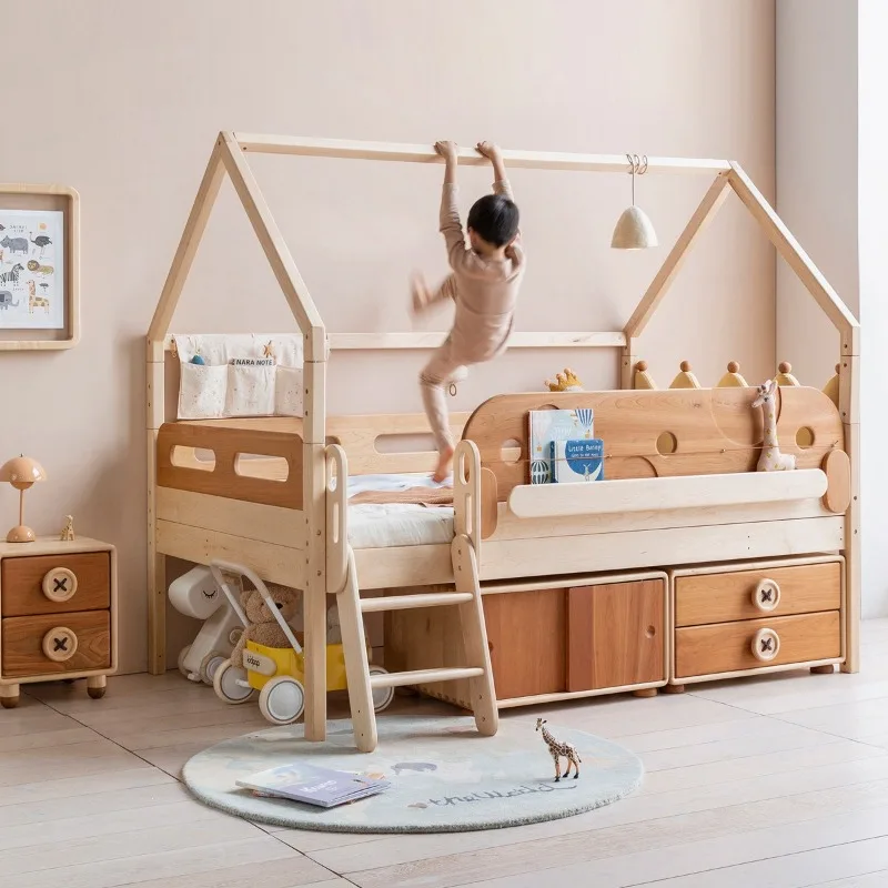 Tree house castle bed, crown design shelf, small apartment bed, multi-functional storage under the bed