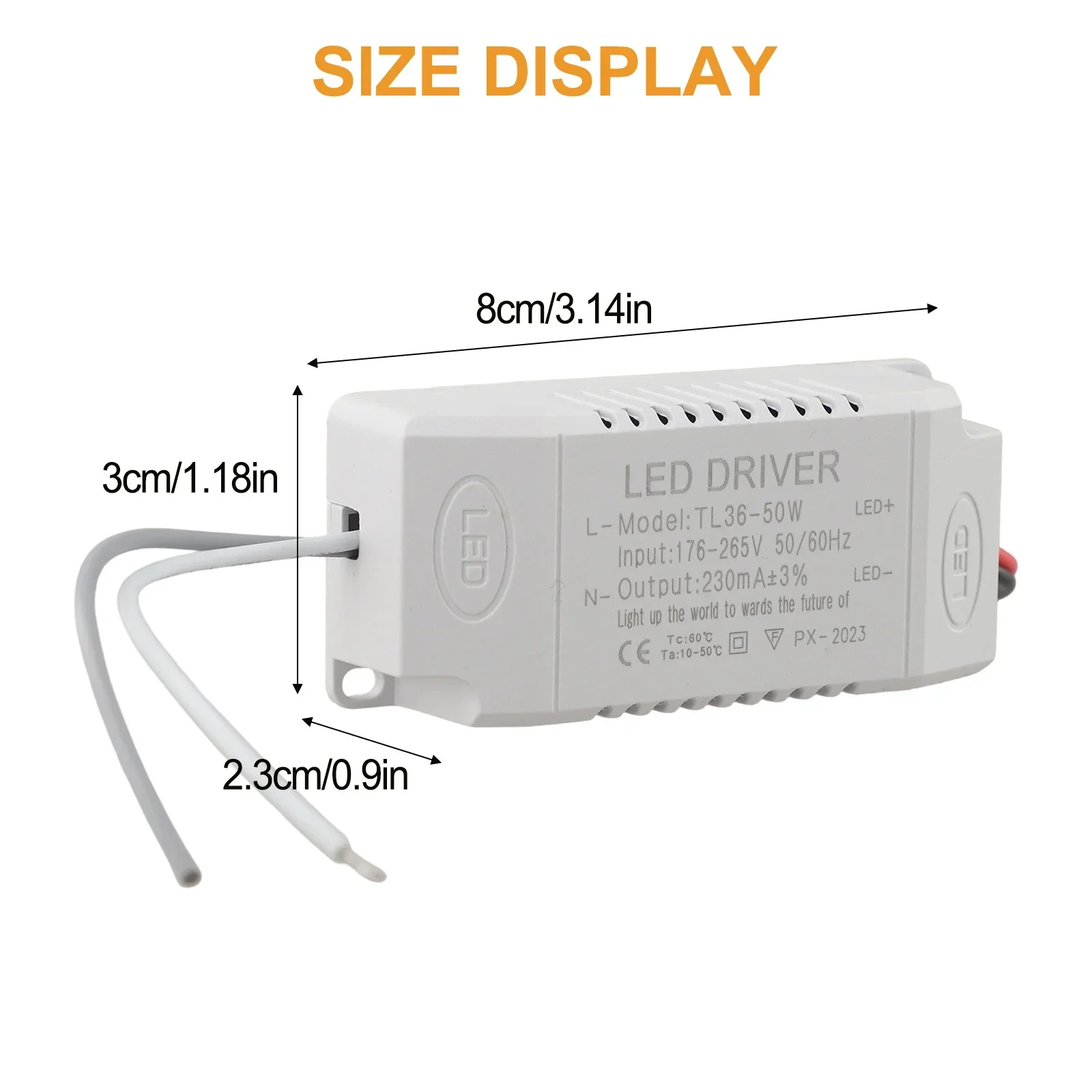 DC108-165V Power Supply Lighting Solution -20 50 SM Male 2 Pin 36-50W Power Height 24mm Width 36mm For Panel Light