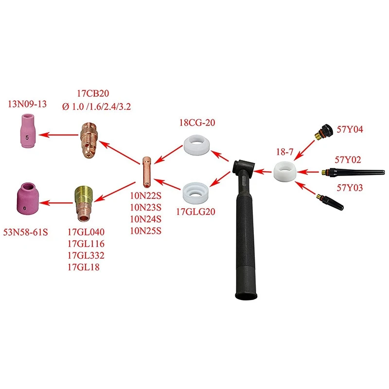 AC88 9Pcs TIG Stubby Gas Lens Collet Body Kit 17GL332 for SR WP 17 18 26 TIG Welding Torch Accessories