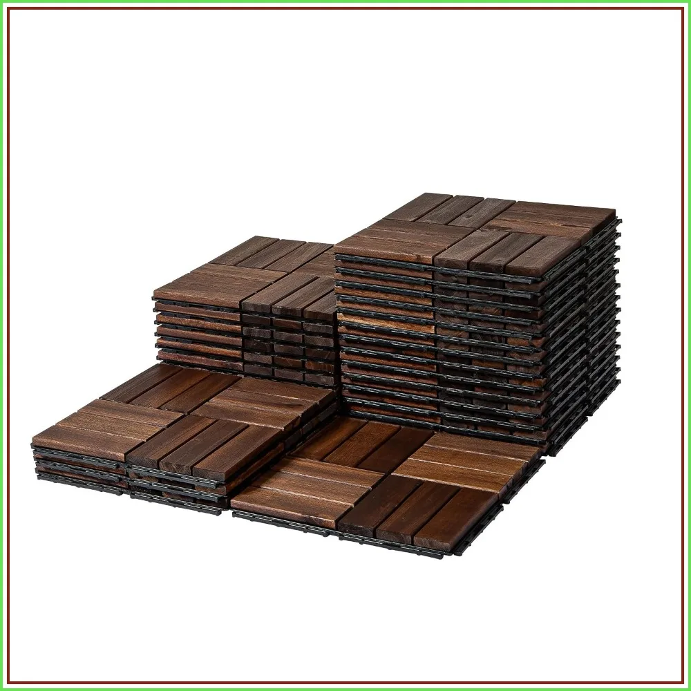 Acacia Interlocking Deck Tiles 27 PCS Wood Flooring 12 Slats Walnut