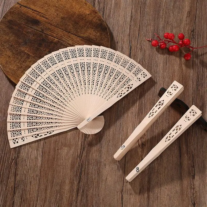 Retro Wooden Folding Hand Fan Smooth Burr-free Surface Handheld for Wedding Party Home Ornament Summer Cooling
