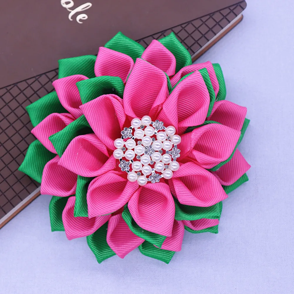 Personalized Customized Design Popular Satin Ribbon Greek Soror Corsage Flower Alpha Brooches Sorority Pin For Girl Gifts