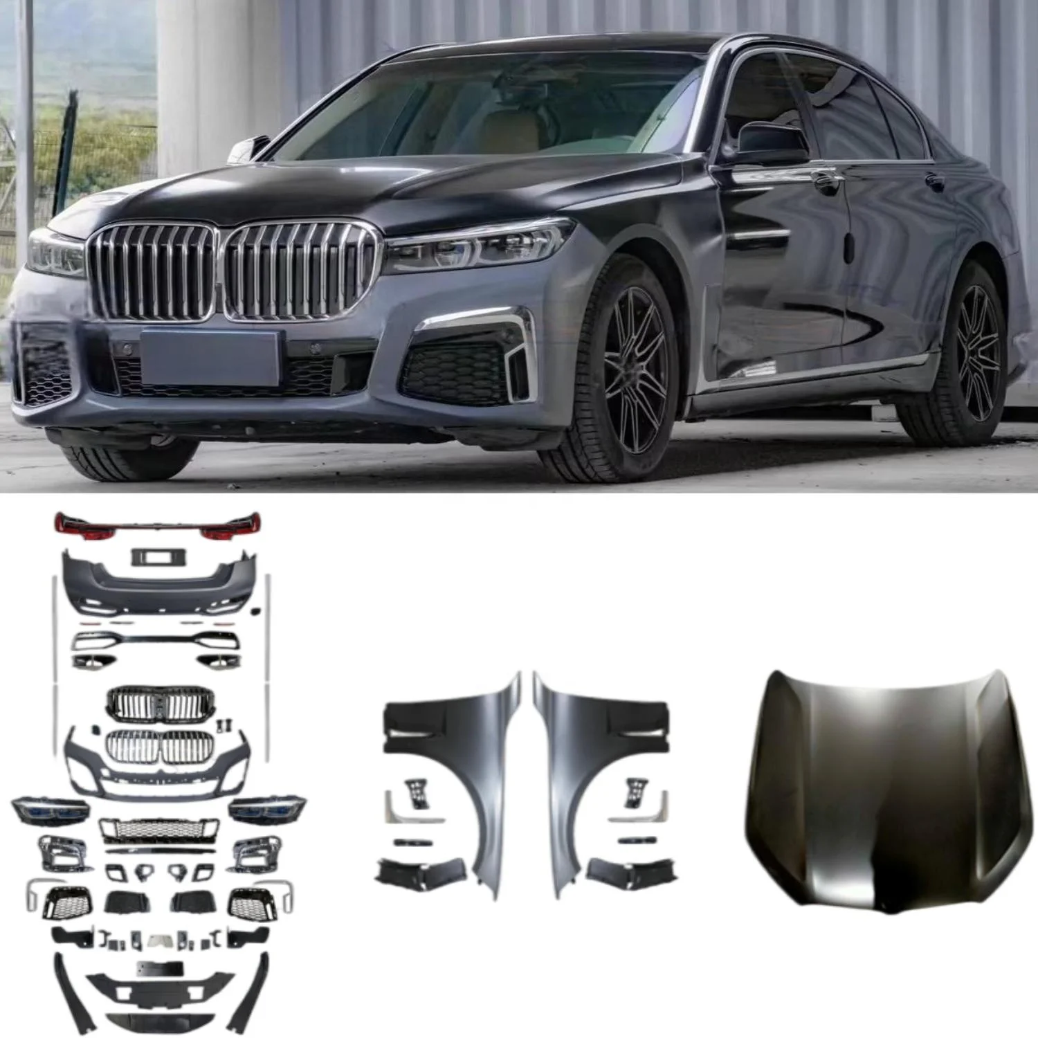 7 Series Body Kit F02 2008-2014 Modified LED Headlight Taillight Bumper Fender Upgrade 2021 M760 G11 G12 Facelifts for