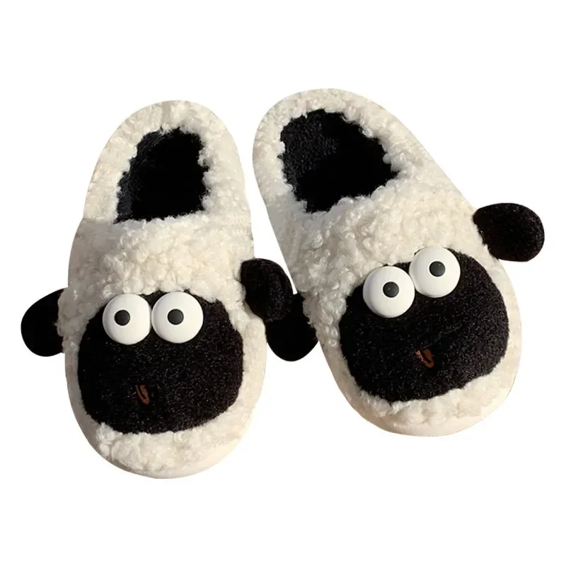 Girls winter indoor thick bottom fashion cotton slippers cute big eyes cartoon sheep home new warm cotton slippers female