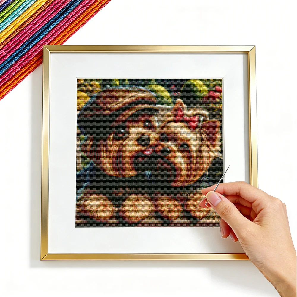 

11CT Cross Stitch Dog Animal Embroidery Kit Flower DMC Thread Handicrafts Needlework Home Decor Items